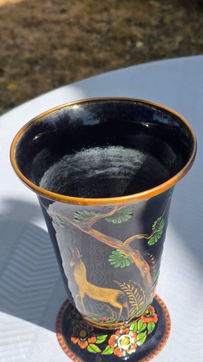 Enameled Copper Vase, Circa 1950, René Bonhomme, Limoges-photo-3