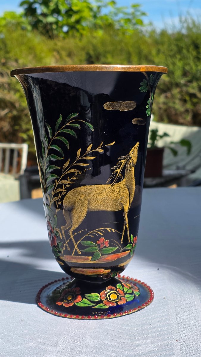 Enameled Copper Vase, Circa 1950, René Bonhomme, Limoges