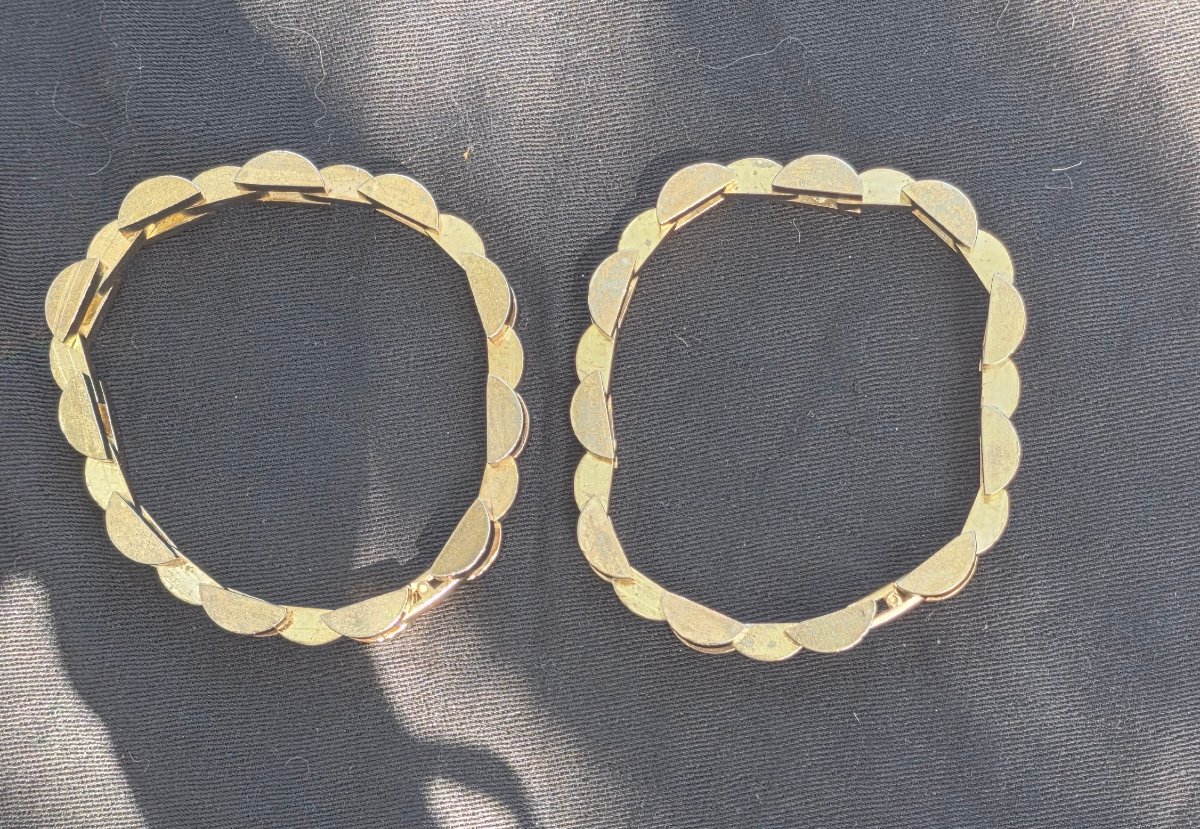 Pair Of Gold-plated Tank Bracelets, Circa 1940-photo-3