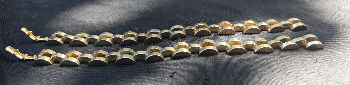 Pair Of Gold-plated Tank Bracelets, Circa 1940-photo-4