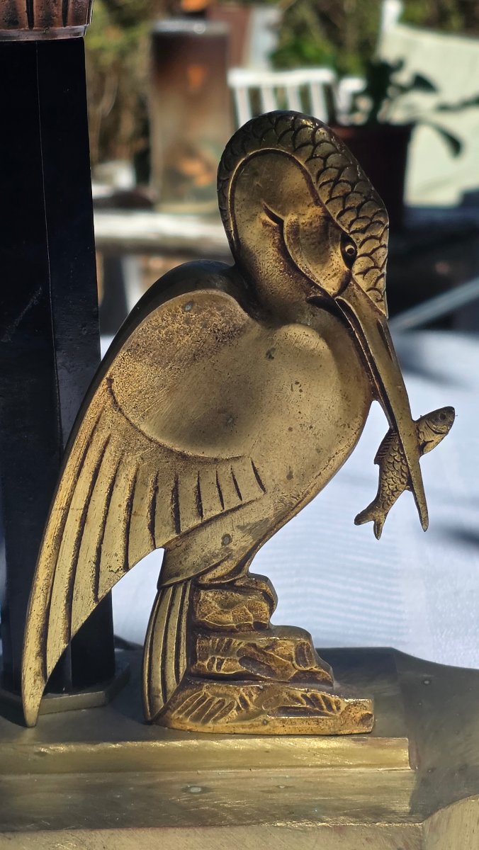 Art Deco-style Bronze Lamp Featuring A Fisherman And A Fish-photo-2