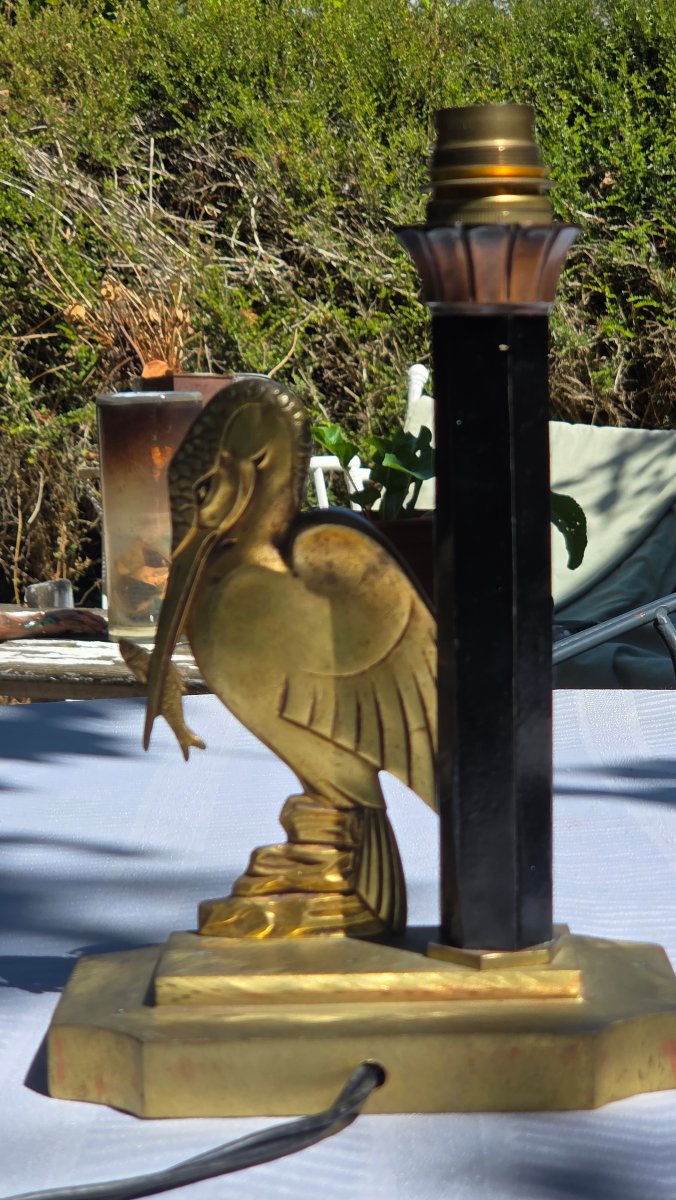 Art Deco-style Bronze Lamp Featuring A Fisherman And A Fish-photo-4