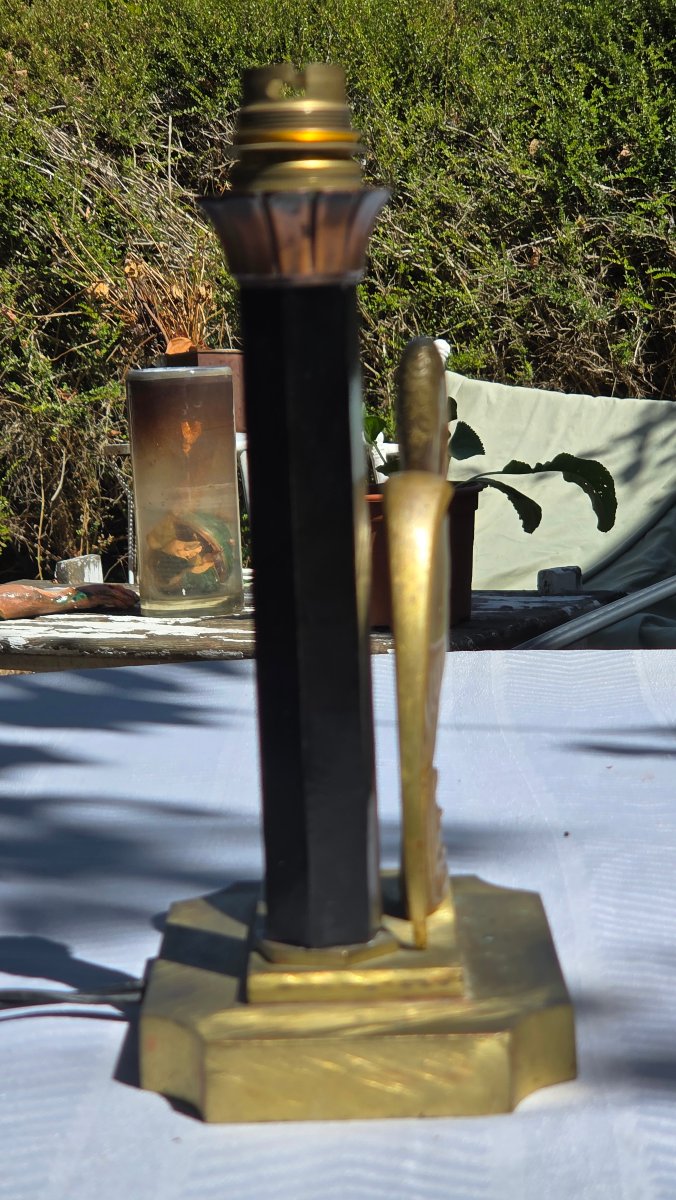 Art Deco-style Bronze Lamp Featuring A Fisherman And A Fish-photo-2