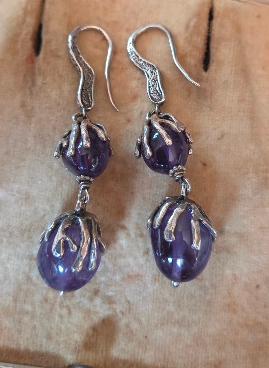 Paire de boucle d oreille en argent et améthyste -photo-2