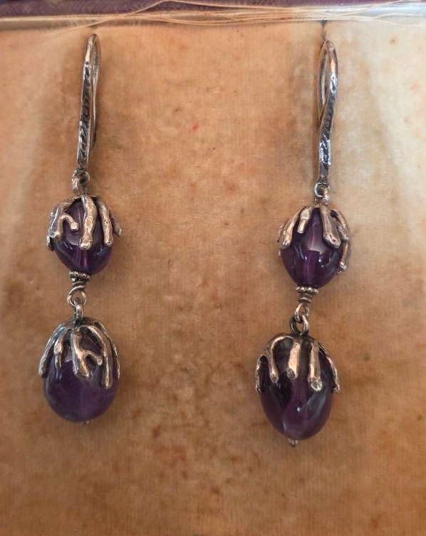 Paire de boucle d oreille en argent et améthyste -photo-4