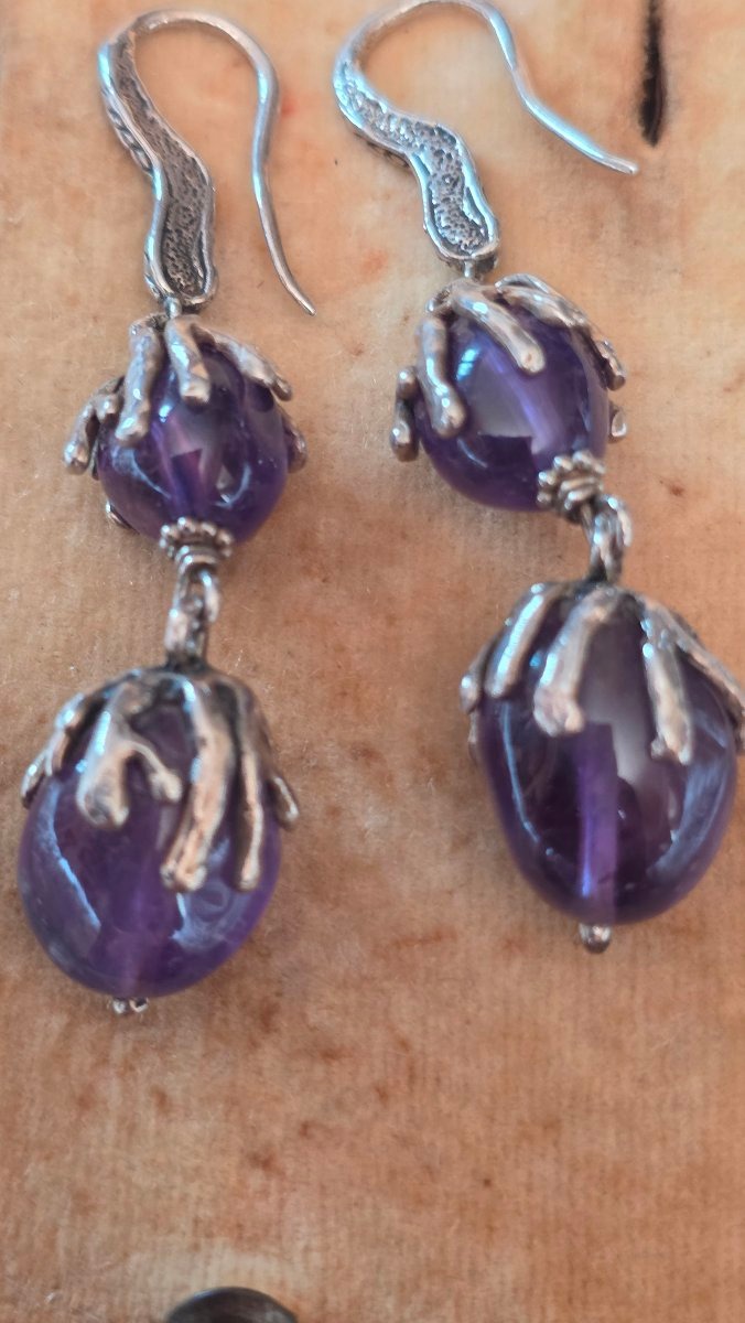 Paire de boucle d oreille en argent et améthyste -photo-2