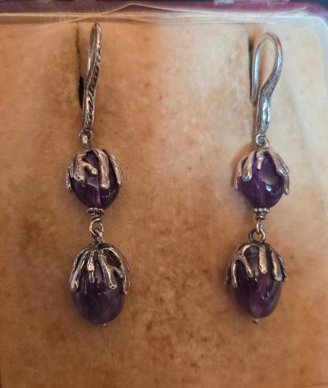 Paire de boucle d oreille en argent et améthyste 