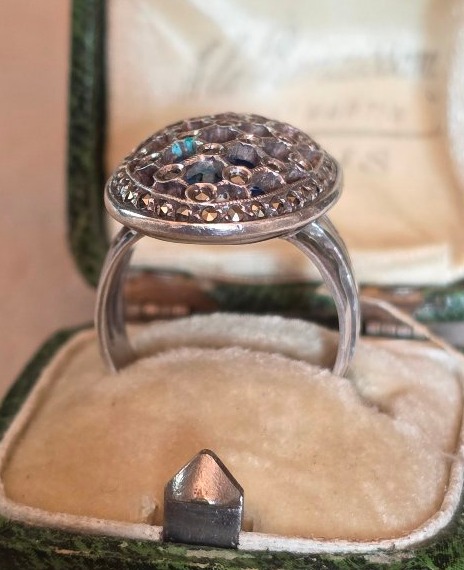 Silver Ring With Guilloché Enamel And Marcasite, 19th Century -photo-3