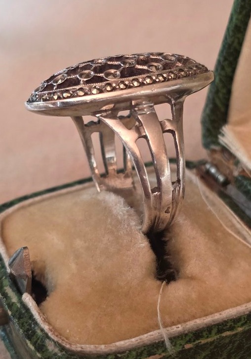 Silver Ring With Guilloché Enamel And Marcasite, 19th Century -photo-4