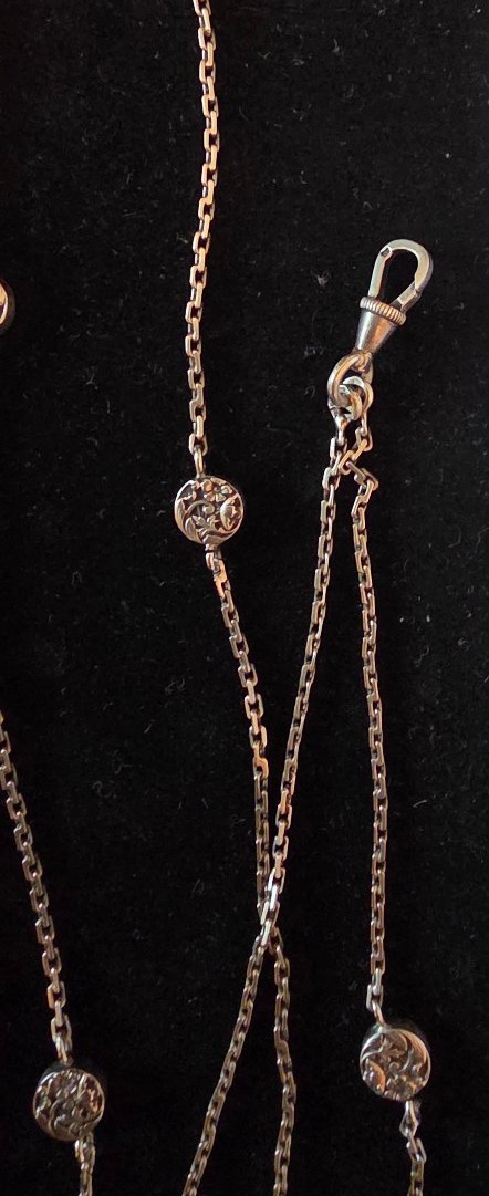 Silver Long Necklace With Flower Medallions, Circa 1900-photo-2