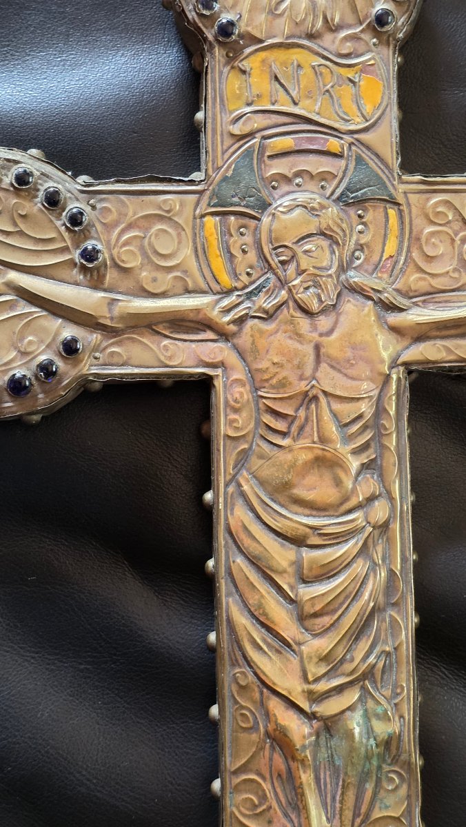 Enameled Copper Cross And Glass Cabochons-photo-3