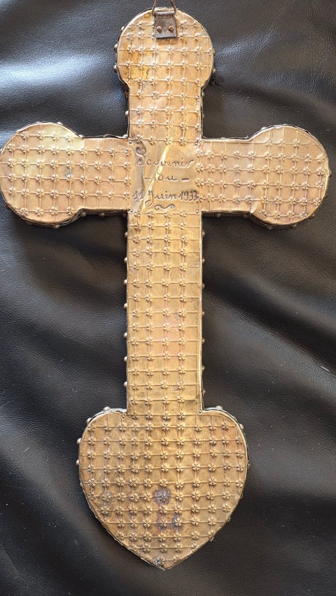 Enameled Copper Cross And Glass Cabochons-photo-2
