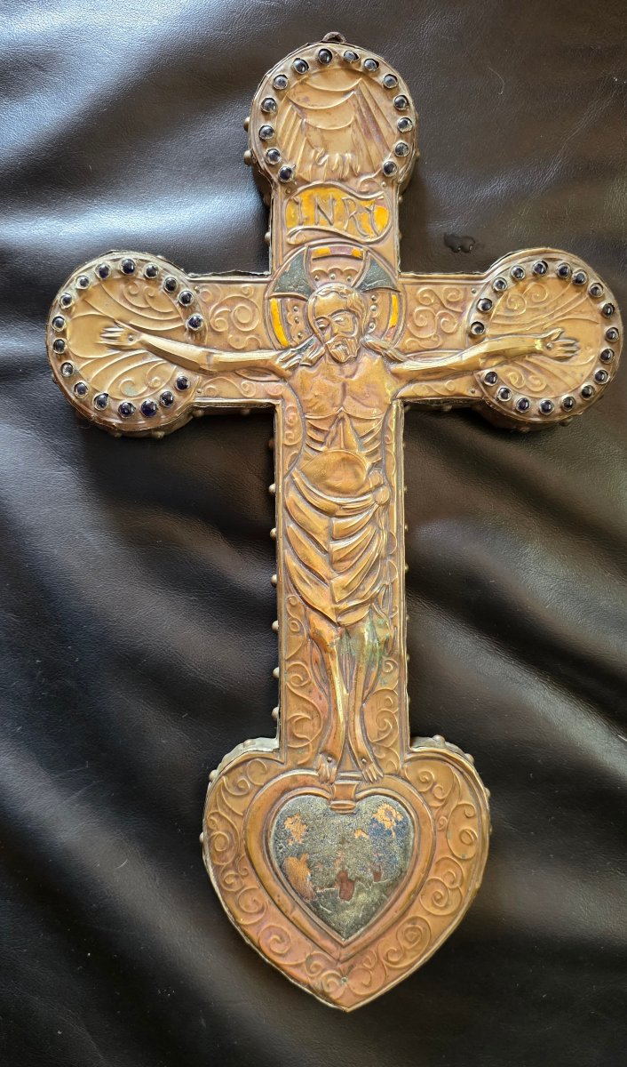 Enameled Copper Cross And Glass Cabochons-photo-6