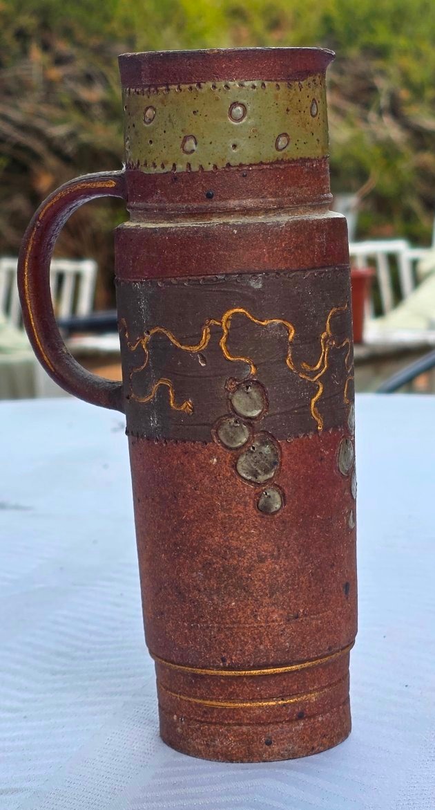 Ernest Chaplet: Glazed, Incised Stoneware Pitcher With Butterfly Design -photo-2