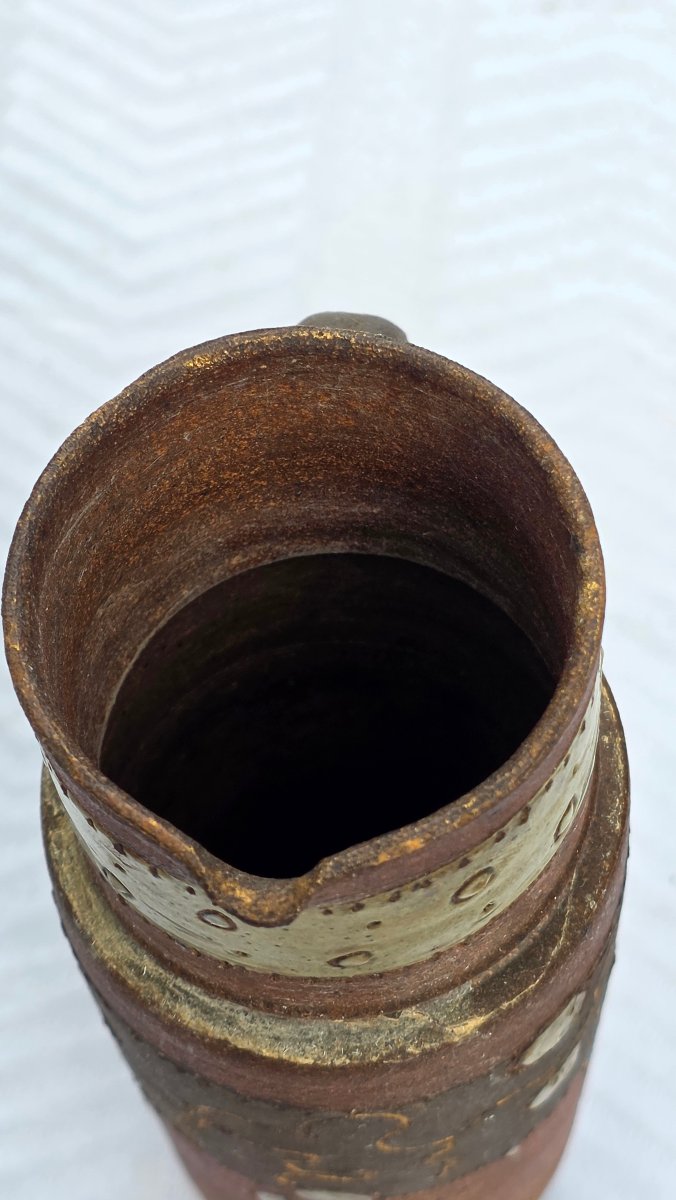 Ernest Chaplet: Glazed, Incised Stoneware Pitcher With Butterfly Design -photo-1