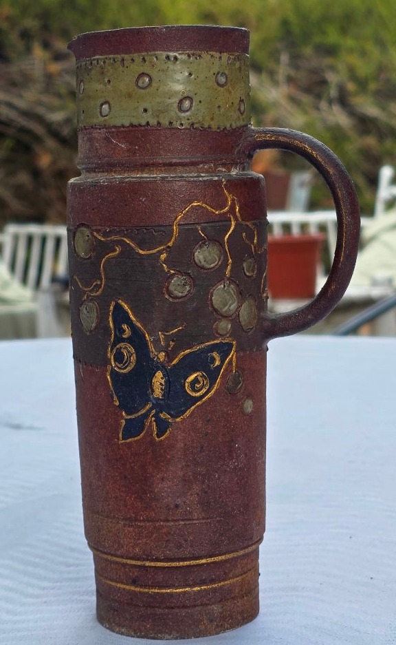 Ernest Chaplet: Glazed, Incised Stoneware Pitcher With Butterfly Design -photo-3