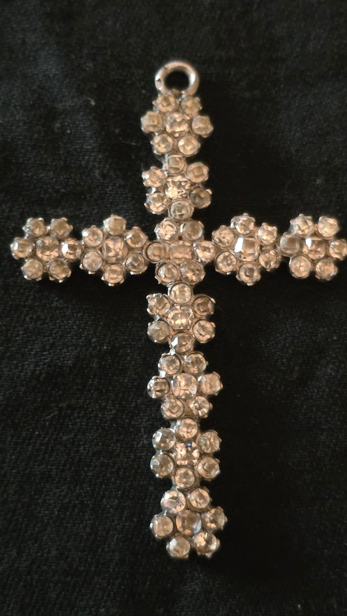 Croix en argent et pierres du Rhin 19 ème siècle -photo-2