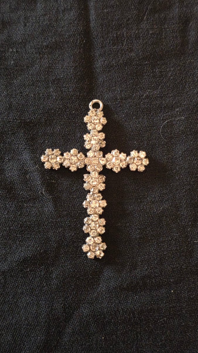 Croix en argent et pierres du Rhin 19 ème siècle -photo-2