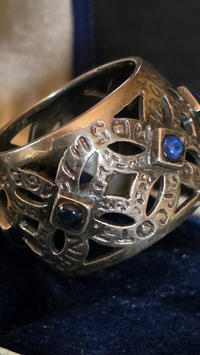 Silver Ring Set With Blue Cabochons-photo-5
