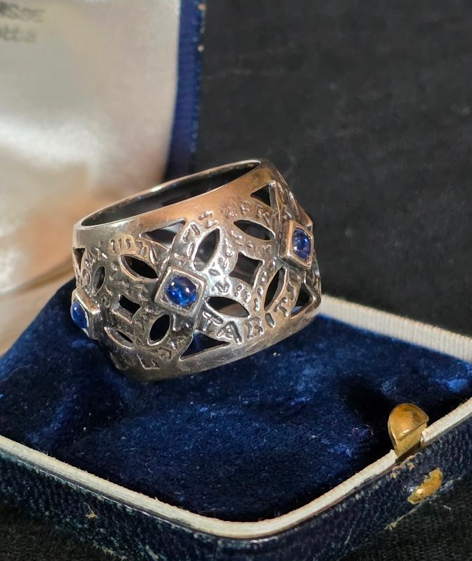 Silver Ring Set With Blue Cabochons