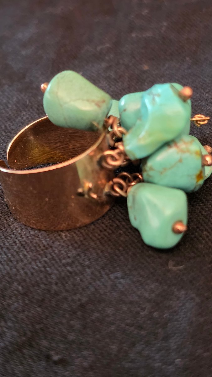 Bague en or et pampilles de turquoise -photo-2