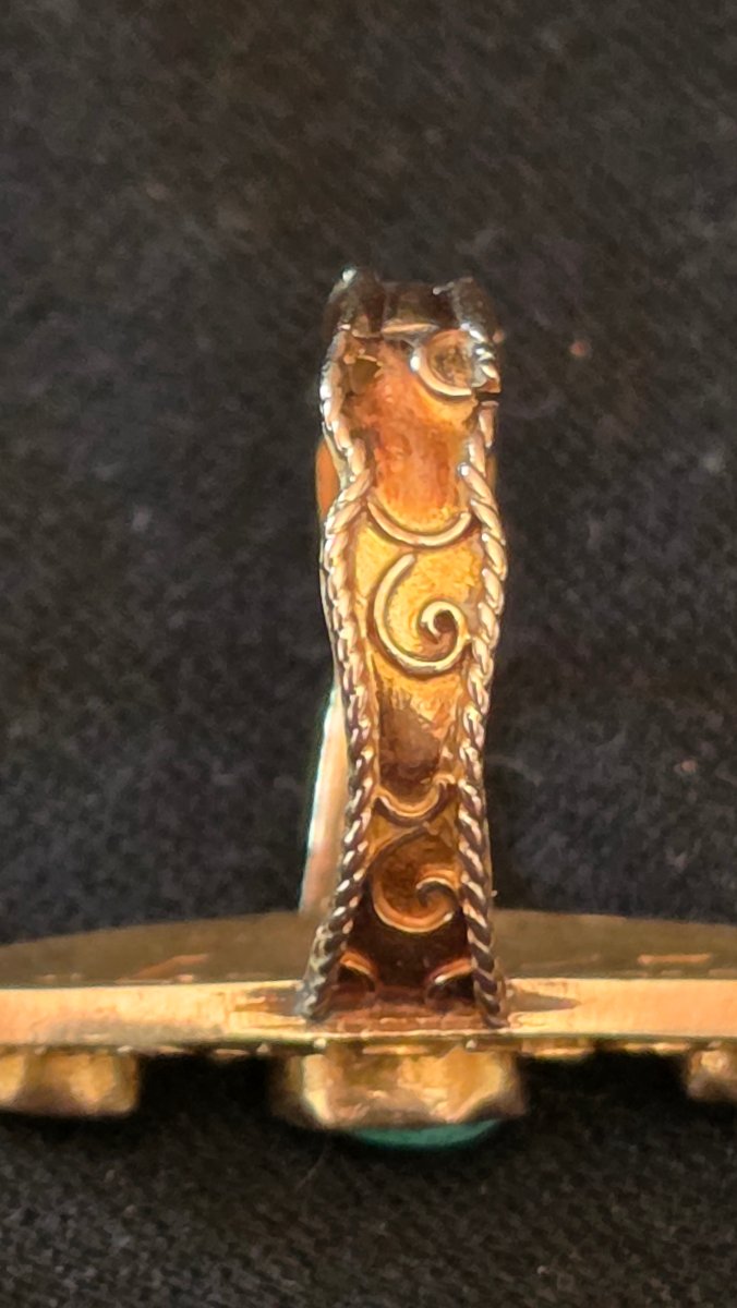 18 K Gold Ring Marquise  With Garnet 20 Th Century -photo-1