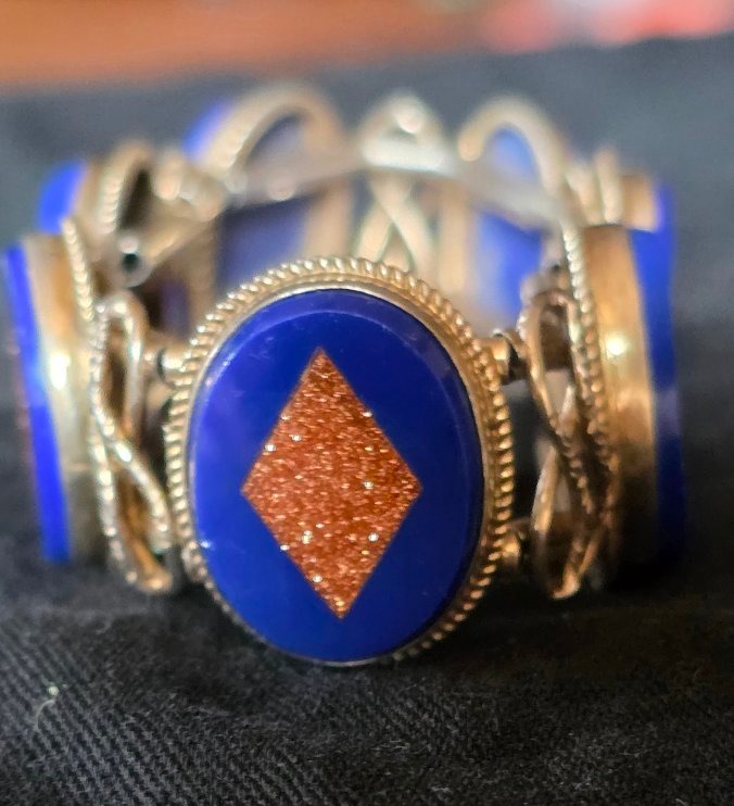 19th-century Sunstone And Silver Inlay Bracelet-photo-2