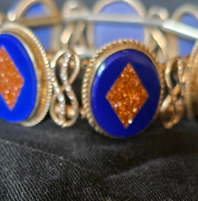 19th-century Sunstone And Silver Inlay Bracelet-photo-4
