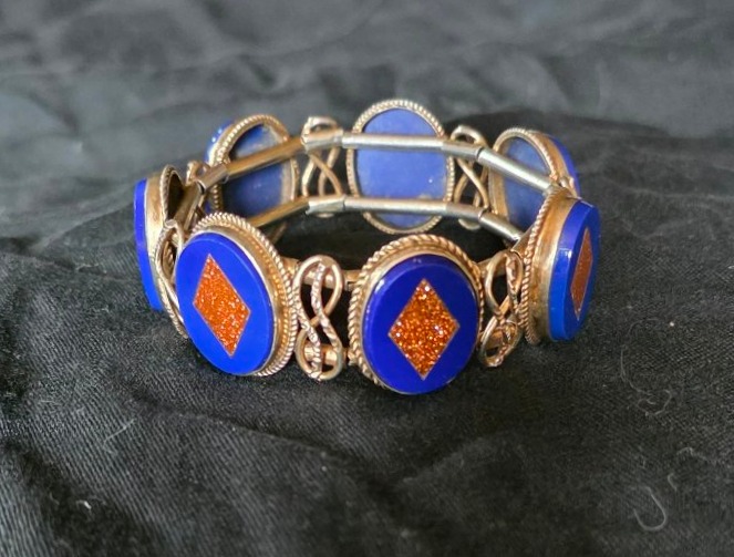 19th-century Sunstone And Silver Inlay Bracelet