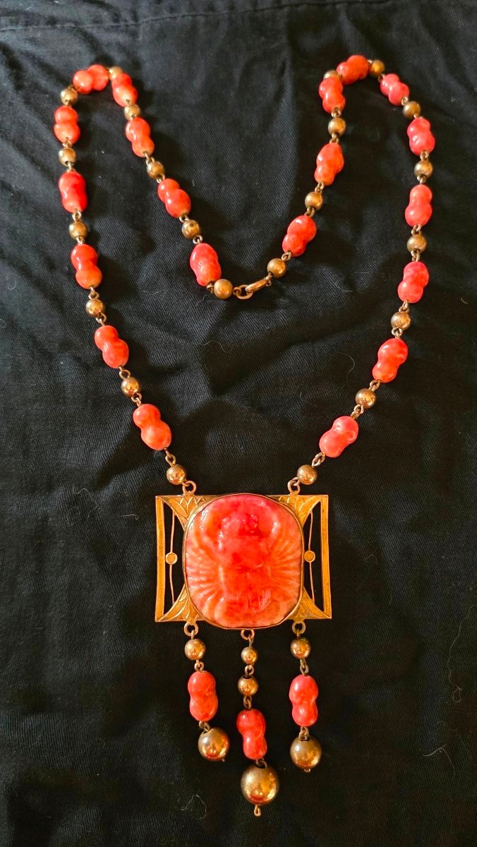 Revival Egyptomania Glass Paste Necklace, Circa 1900-photo-2