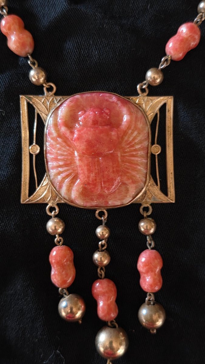 Revival Egyptomania Glass Paste Necklace, Circa 1900-photo-3