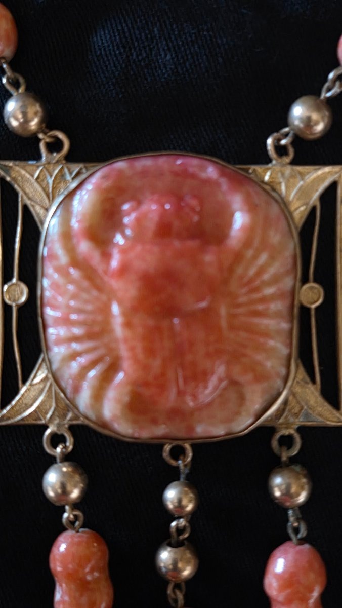 Revival Egyptomania Glass Paste Necklace, Circa 1900-photo-3
