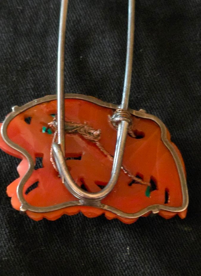 Épingle sertie d un oiseau en agate orange et chrysoprase -photo-2
