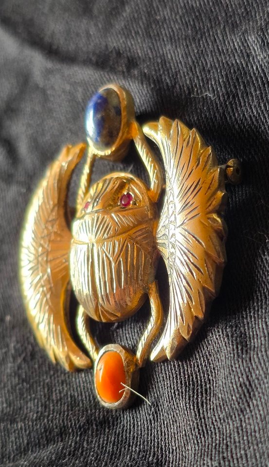 Pendentif  scarabee en argent, corail et lapis  -photo-4