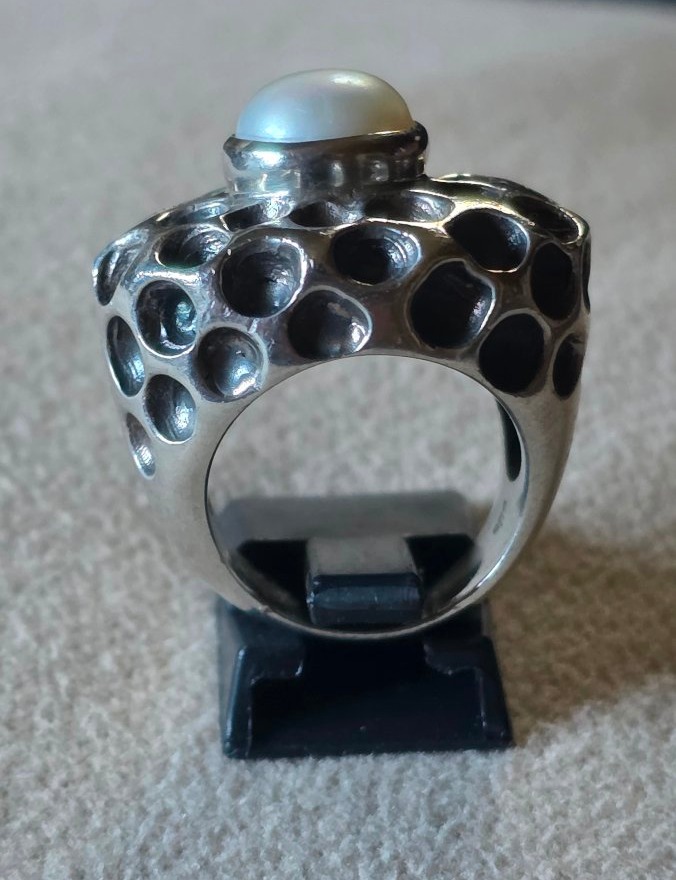 Silver Ring With A Half-pearl, 20th Century -photo-4