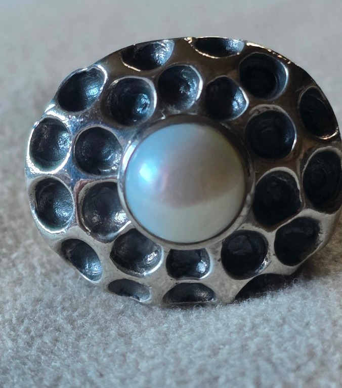 Silver Ring With A Half-pearl, 20th Century -photo-1