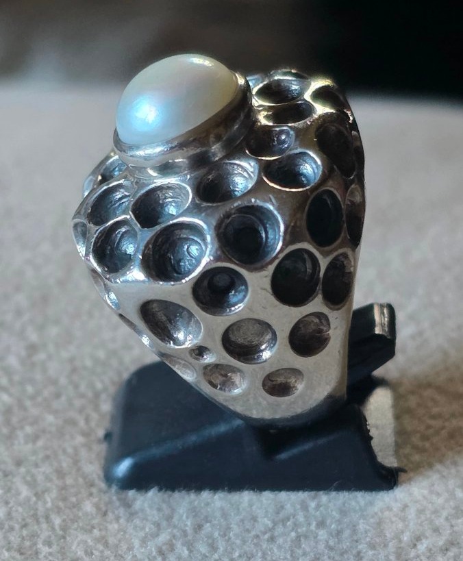 Silver Ring With A Half-pearl, 20th Century 