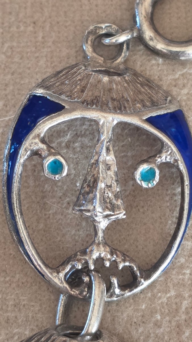 "faces" Bracelet In Silver And Enamel, Circa 1950-photo-2