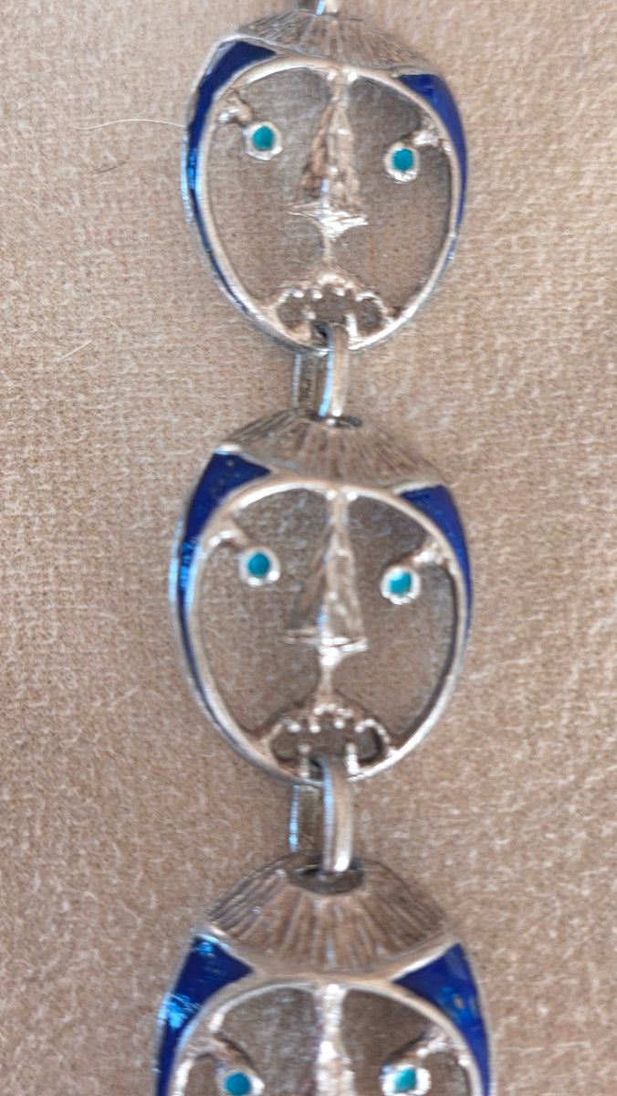 "faces" Bracelet In Silver And Enamel, Circa 1950-photo-3