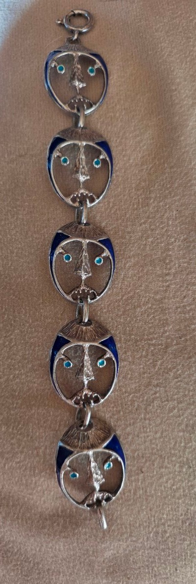 "faces" Bracelet In Silver And Enamel, Circa 1950-photo-4