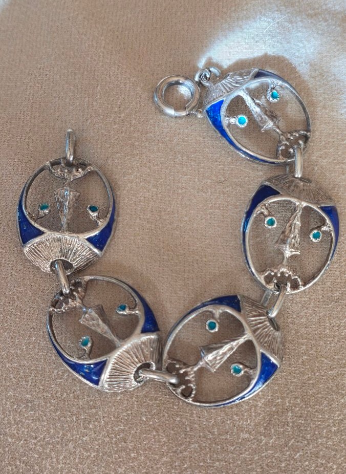 "faces" Bracelet In Silver And Enamel, Circa 1950-photo-2