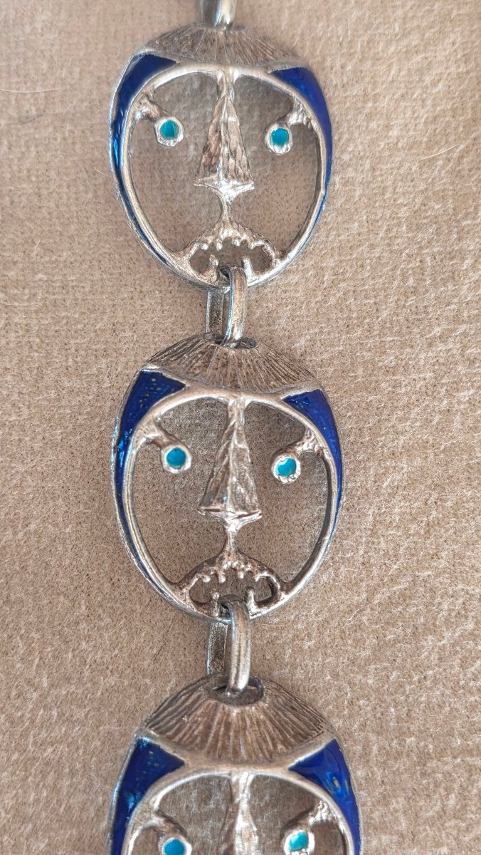 "faces" Bracelet In Silver And Enamel, Circa 1950-photo-3