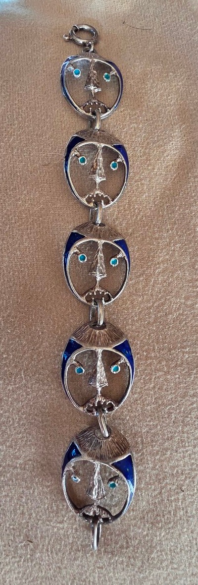 "faces" Bracelet In Silver And Enamel, Circa 1950