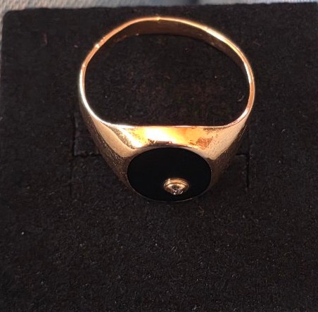 Chevalière d homme or ,onyx et diamants 19 ème -photo-1
