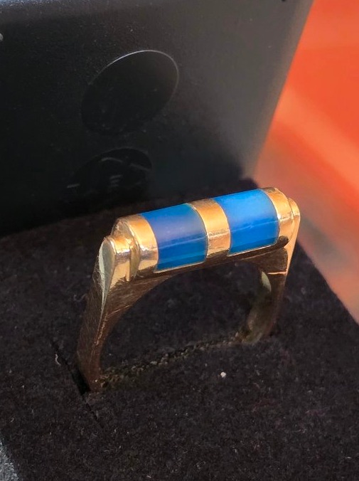 Gold Ring Set With Blue Calcedoine Scrolls -photo-2