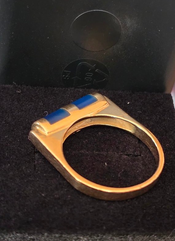 Gold Ring Set With Blue Calcedoine Scrolls -photo-4