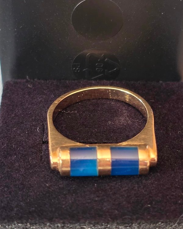 Gold Ring Set With Blue Calcedoine Scrolls -photo-1