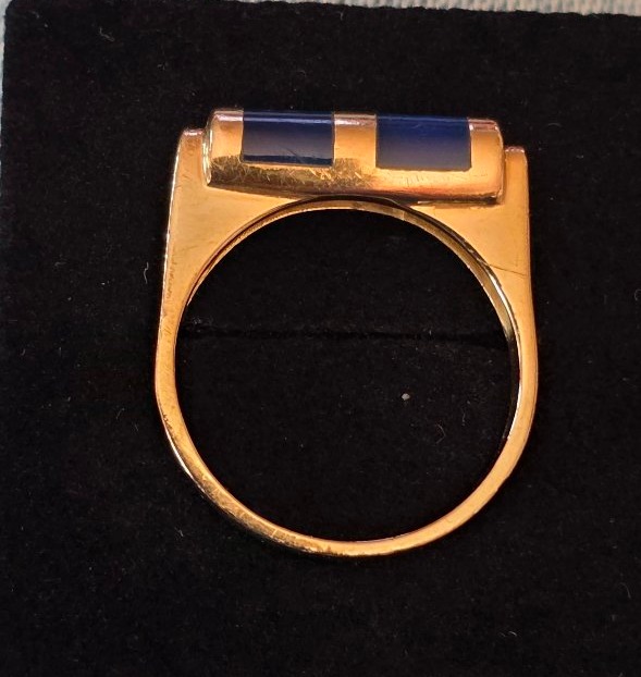 Gold Ring Set With Blue Calcedoine Scrolls -photo-2