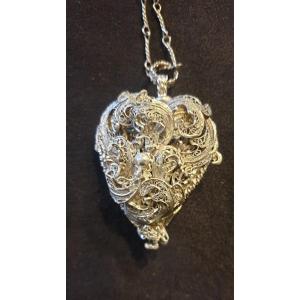 Silver Reliquary Heart Of Mary 19th Century