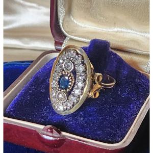 Bague Marquise En Or Diamants Et Saphir 19 ème Siècle 